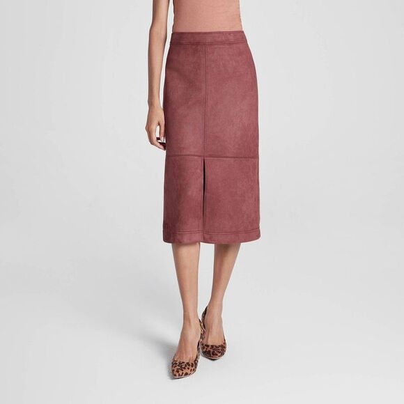 A New Day - Women's Faux Suede Midi A-Line Skirt - A New Day B Burgundy - Picture 1 of 4